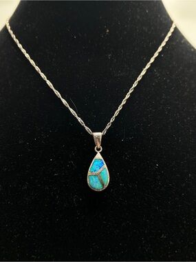 Sterling Silver .925 Necklace with Fire Opal Pendant